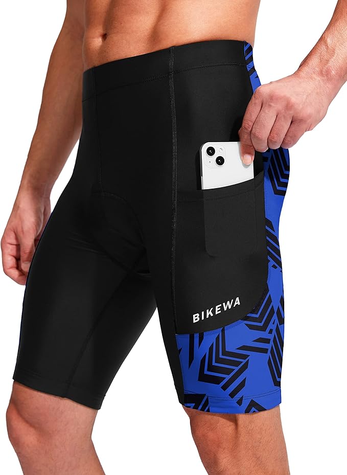Bikewa Men's Bike Shorts 3D Padded Cycling Road Biking Mountain Riding Biker Bicycle UPF 50+ Cycle Shorts Zipper Pockets