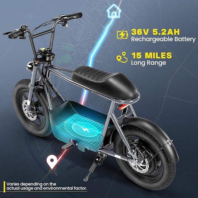 Caroma Peak 1200W/1000W/800W/500W Electric Scooter with Seat,16"/20" Fat Tire Ebike All-Terrain,Max 30Miles&20MPH Electric Scooter Adults,Electric Motorcycle Adults with Storage Basket for Cargo&Pets