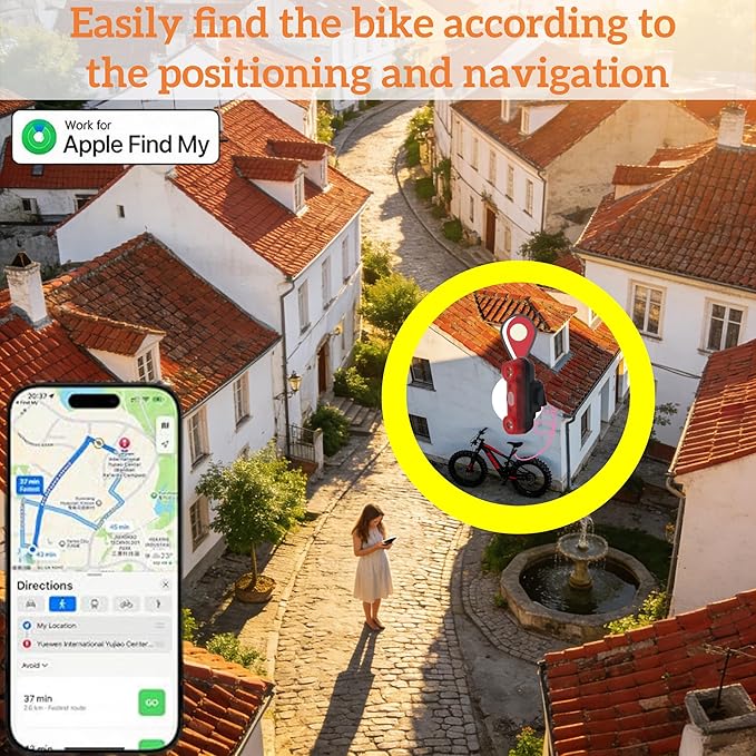 Bike Tail Light with GPS Tracker, Real-Time Tracking, 100dB Beep, Compatible with Apple Find My