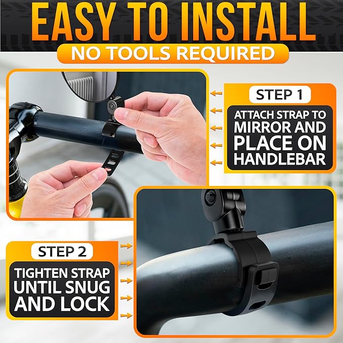 Bike Mirror Handlebar Mount – 2Pcs Bicycle Mirrors for Handlebars, Clear & 360° Adjustable View, Secure, Damage-Resistant for Mountain, BMX & City Bikes