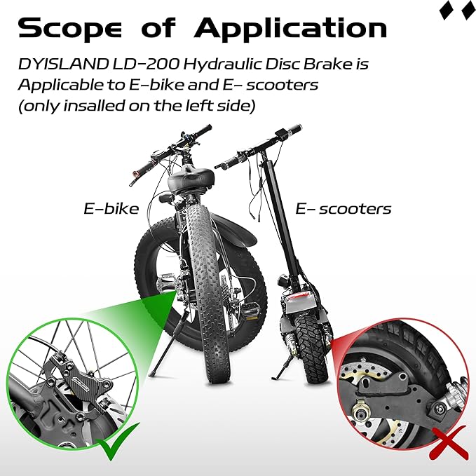 LD-200 2-Pistons Hydraulic Disc Brake Set for ebike,2-PIN Power-Off Electric Bike Hydraulic Brake kit，Hydraulic Brake Kits with mounting Tools and Screws