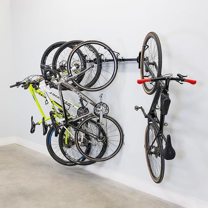 Teal Triangle G-Swivel Wall Mount Bike Rack for Garage - Premium Bicycle Stand & Hanger - Adjustable Bike Hanger for Garage with Rotating Hooks - Indoor Bicycle Rack System for 4 Bikes