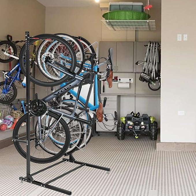 Freestanding Bike Rack Bicycle Storage Rack,Vertical Bike Stand Max 5 Bikes with Helmet Holders,Solid Steel Bike Racks for Home & Garage &Indoor & Bike Station-BlacK