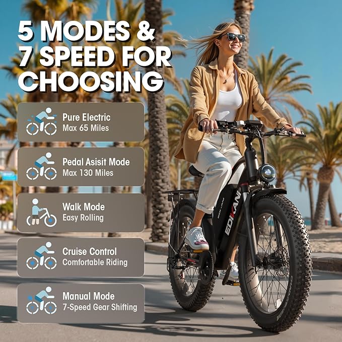 E Bikes for Adults Electric,51 MPH/48 MPH Fast Ebike Peak 5000W/3000W 32AH 52V 130 Miles Max, Dual Motor Electric Bike Fat Tire E Bike for Men, 26" Electric Bicycle for Snow Off-Road, Hydraulic Brakes