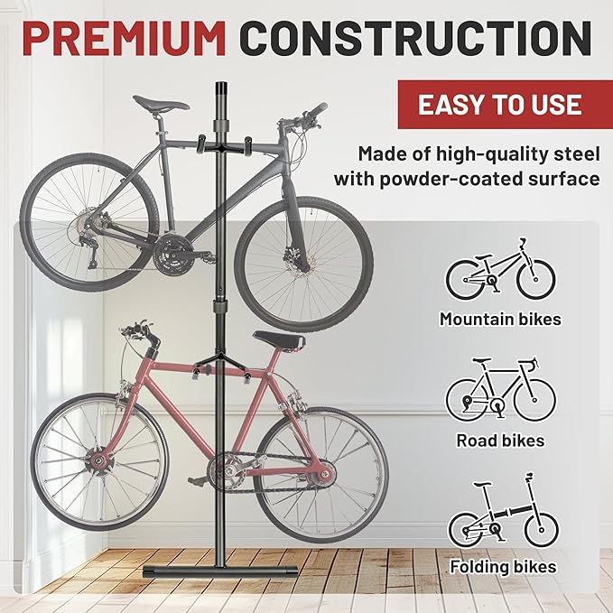 KUAFU 2 Bike Bicycle Vertical Gravity Hanger Stand, Bike Home Adjustable Storage Rack, In-Home Bicycle Bunk for Garages or Apartments,80 lbs