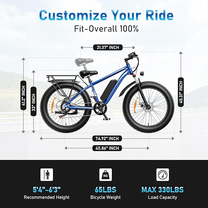 [UL Certified] Electric Bike for Adults with Peak 1500W Brushless Motor, 48V 15AH 35-60 Miles Battery Electric Bicycle, 26" Fat Tire Mountain Bike 28MPH 7 Speed Gears Ebike for Work,Off Road