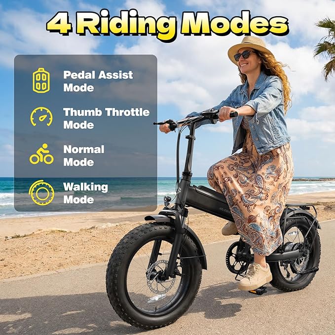 Folding Electric Bike for Adults Commuter, Peak 1000W Motor up to 25MPH, Built-in 36V Removable Battery，20" x 4.0" Fat Tire All-Terrain E-Bike, Dual Shock Absorber, APP & LCD, UL2849 Certified