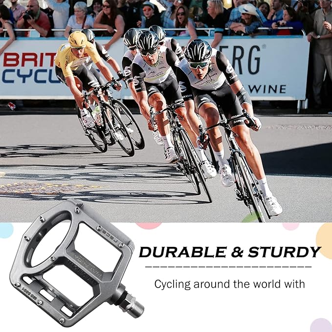 UPANBIKE Magnesium Alloy Bike Pedals 9/16'' Spindle Bearing High-Strength Non-Slip Large Flat Platform for Mountain Bike Road Bicycle
