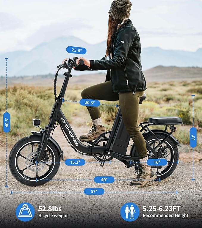Electric Bike for Adults with Upgraded Odometer, Folding Ebike, 3 Ride Mode, Dual Disc Brake, 20-35 Miles Range & Max 20 Mph, Fork Suspension, Removable Battery, Electric Bicycle for Commuter