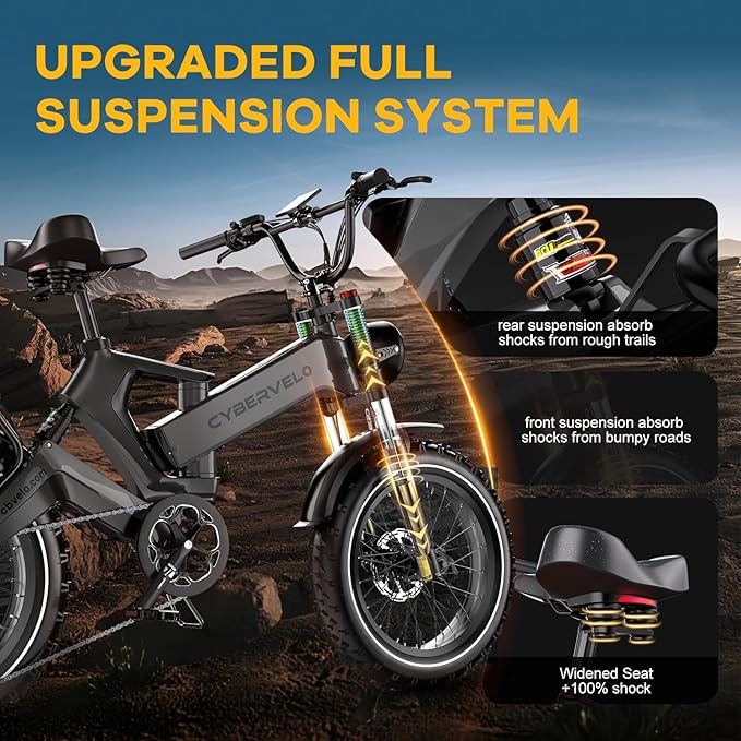 1000W(Peak 2000W) Folding Electric Bike for Adults,35MPH 100Mile,48V 25Ah Removable Battery,20" x 4.0 Fat Tire Foldable Electric Bicycle,8-Speed Electric Mountain E-Bike,Commuter Ebikes