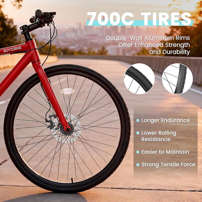 NAIZEA 700C Hybrid Bike for Adults, Aluminum Frame Step-Over Bicycle, 8-Speed Vintage Retro Road Bike for Men and Women, City Commuter Cycling, Multiple Colors