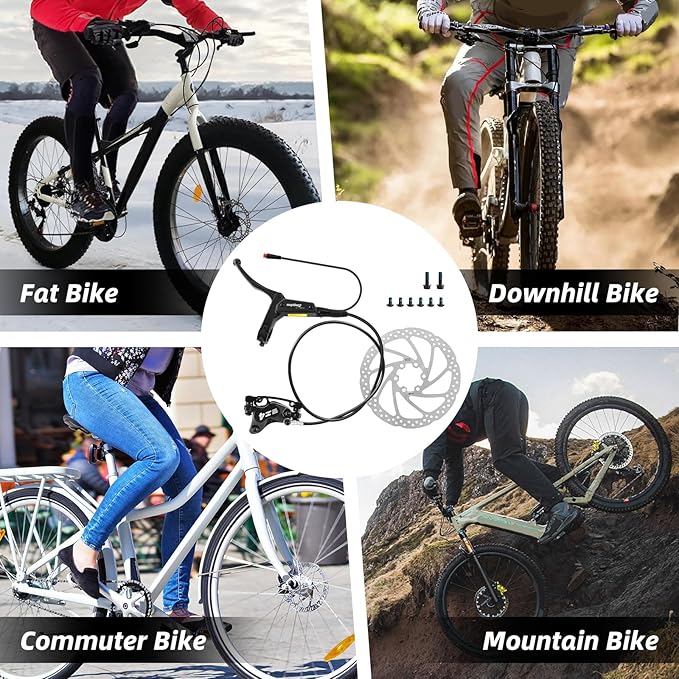 4-Pistons E-Bike Hydraulic Disc Brake Set, 2-PIN Electric Power-Off Hydraulic Brakes Set with 160mm Rotors, Pre-Bled with Mineral Oil Brakes Kit for eBike, MTB, Electric Scooters(Left Front)