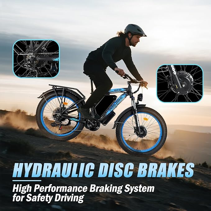 5000w Dual Motor Electric Bicycles, 60V Battery E-Bike with 45 MiIe P-Hour Electric Bike for Adults, 26 Fat Tire Hunting Ebike for All Terrain, Full Suspension Electric Ebike
