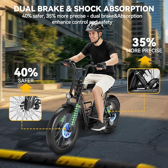 Caroma Peak 1200W/1000W/800W/500W Electric Scooter with Seat,16"/20" Fat Tire Ebike All-Terrain,Max 30Miles&20MPH Electric Scooter Adults,Electric Motorcycle Adults with Storage Basket for Cargo&Pets