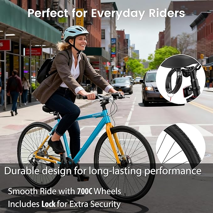 MOONCOOL Hybrid Bike for Men, 700C Aluminum 29LBS Ultra-Light 8-Speed Commuter Bike, 350lb Capacity, 29" Adult Urban Bicycle, Dual Disc Brakes, for Tall Men&Women, 85% Pre-Assembled