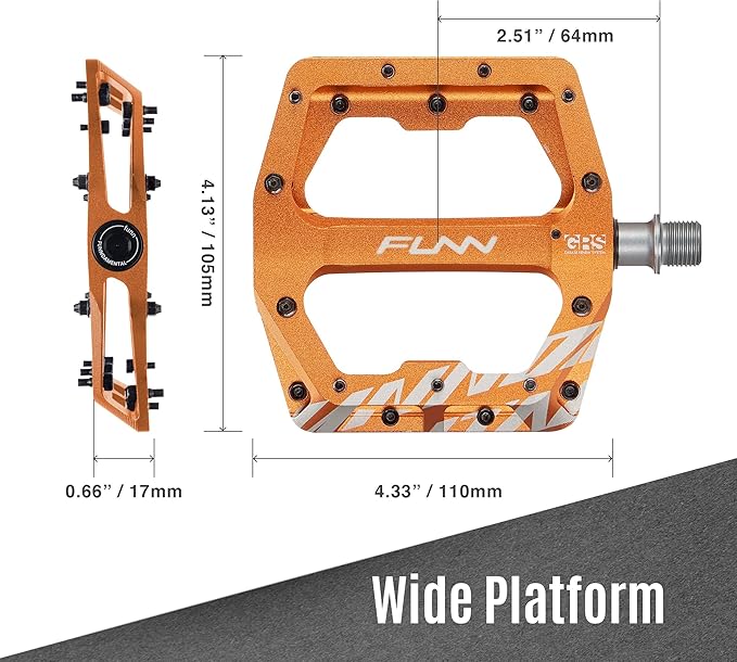 Funn Funndamental Flat Pedals - Wide Platform Bicycle Pedals for BMX/MTB Mountain Bike, Adjustable Grip for Outstanding Stability, 9/16-inch CrMo Axle