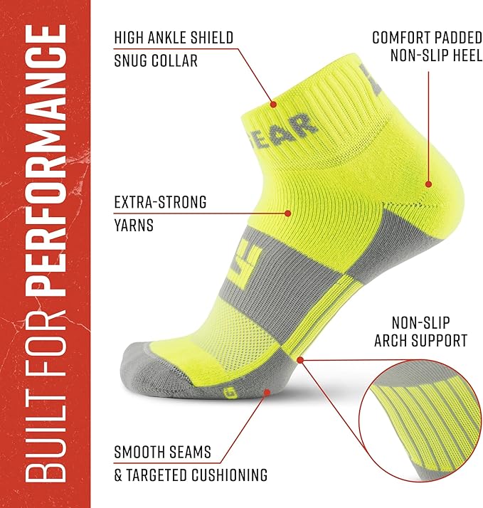 MudGear Quarter Crew Trail Socks, Blister-Resistant, Sweat-Resistant & Quick-Drying, Cushioned Footbed, Made in USA, 2-Pack