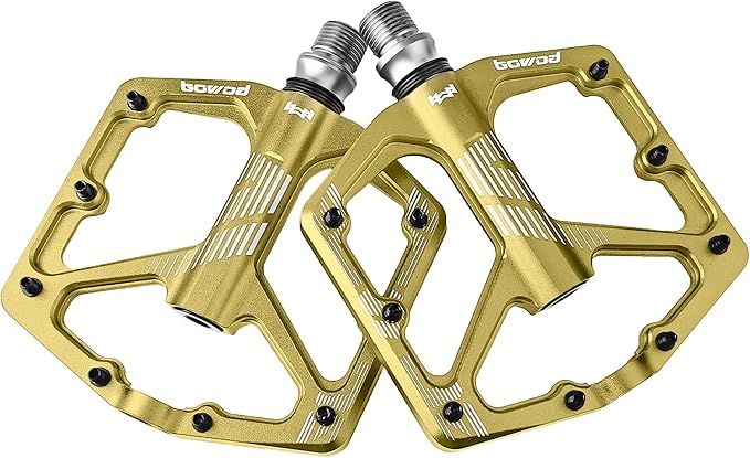 MTB Pedals Flat, Gravel Bike Pedals Flat, Light CNC Aluminum Alloy Platform Pedal w 3 Bearings Cr-Mo Spindle, Grippy Bicycle Pedals w 16pcs Pins, Mountain Bike Pedals Adult Child BMX Bike 9/16"