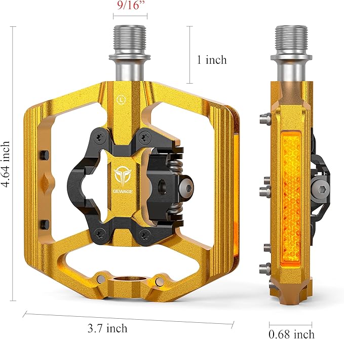 Mountain Bike Pedals with Reflector- Dual Function Plat & Clipless Pedals, Bicycle Pedal 9/16”Compatible with SPD - 3 Sealed Bearings Bicycle Platform Mountain Pedals