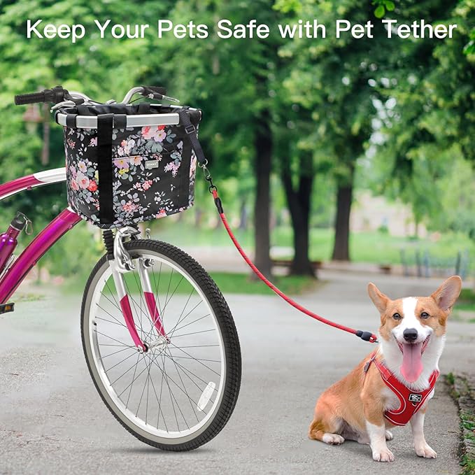 RAYMACE Bicycle Basket Dog Bike Handlebar Basket Front,Folding Detachable Quick Release Easy Install,Cycling Picnic Bag