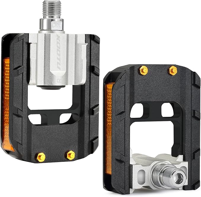 KOOTU Bike Pedals with Reflective Strips, Universal 9/16 Inch Mountain Bike Pedals, Non-Slip Aluminum Alloy Bicycle Pedals for Road BMX MTB Bike