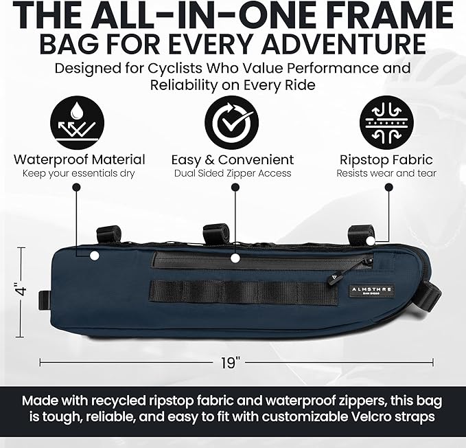 ALMSTHRE Bike Frame Bag | Weather-Resistant, Waterproof Zippers & Dual-Sided Access for Road, MTB, and Ebike Frames