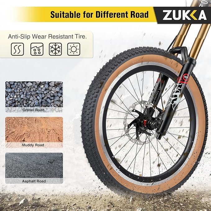 ZUKKA Bike Tire 20/24/26/27.5/29 x 2.125 Bike Tire 2 Pack Mountain Bike Tire Folding Replacement Tire for MTB Mountain Bike, Kids