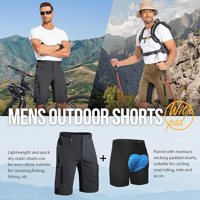 Ally Mens Mountain Bike Shorts 4D Padded Baggy Bicycle Cycling Biking Bike Shorts Lightweight Loose-fit