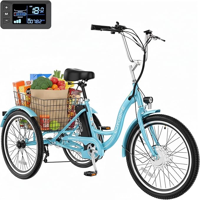 MOONCOOL MONCOOL Adult Electric Tricycle, 350W Front Drive Motor (Peak 700W), 15.5MPH E-Trike with Removable 36V 14.5Ah Battery, 60 Miles Range, 24/26 Inch 7-Speed 3 Wheel Electric Bike, Large Basket