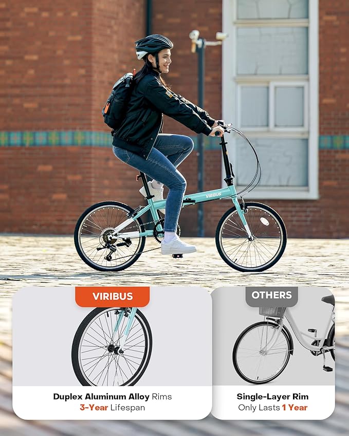 VIRIBUS Folding Bike for Adults, 20 inch Foldable Bike 7 Speed, Lightweight Compact Bicycle, Portable Collapsible Bikes for Adult Men Women City Commuters, 90% Pre-Assembled, Fold Up Bikes