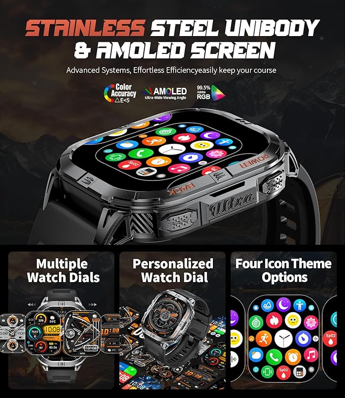 LIGE DM6 GPS Smart Watch for Men, 2.13'' AMOLED HD Smartwatch, 170+ Sport Modes/LED Flashlight/Compass/IP68 Waterproof Fitness Tracker, Sleep/Pedometer Mens Smart Watches for Android iOS, Black-Gray