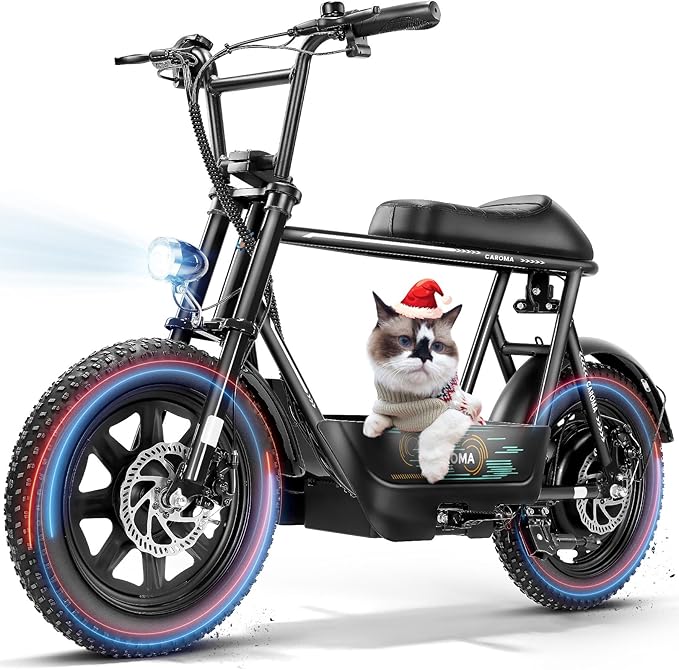Caroma Peak 1200W/1000W/800W/500W Electric Scooter with Seat,16"/20" Fat Tire Ebike All-Terrain,Max 30Miles&20MPH Electric Scooter Adults,Electric Motorcycle Adults with Storage Basket for Cargo&Pets