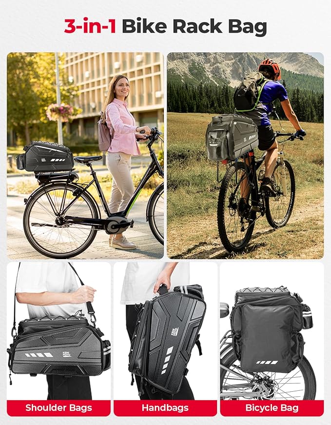 KEMIMOTO Bike Rear Bag, 11L/20L/40L EVA Hard Shell with Waterproof Cover, Bicycle Trunk with Shoulder Strap for Commuter Travel Outdoor