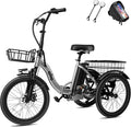 Qlife Triker Electric Bike, Peak 750W Brushless Motor Folding Trike Ebike, 468Wh Removable Battery, Step-Thru 3 Wheel Electric Bicycle, Up to 50 Miles, 20 Tire Tricycle for Adults