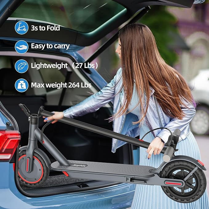 Electric Scooter for Adults - 19/22MPH & 15/22Mile Range, 8.5"/10" Solid Tires Folding Commuter E-Scooter with Dual Suspension, App Control & Dual Brake System, with Seat