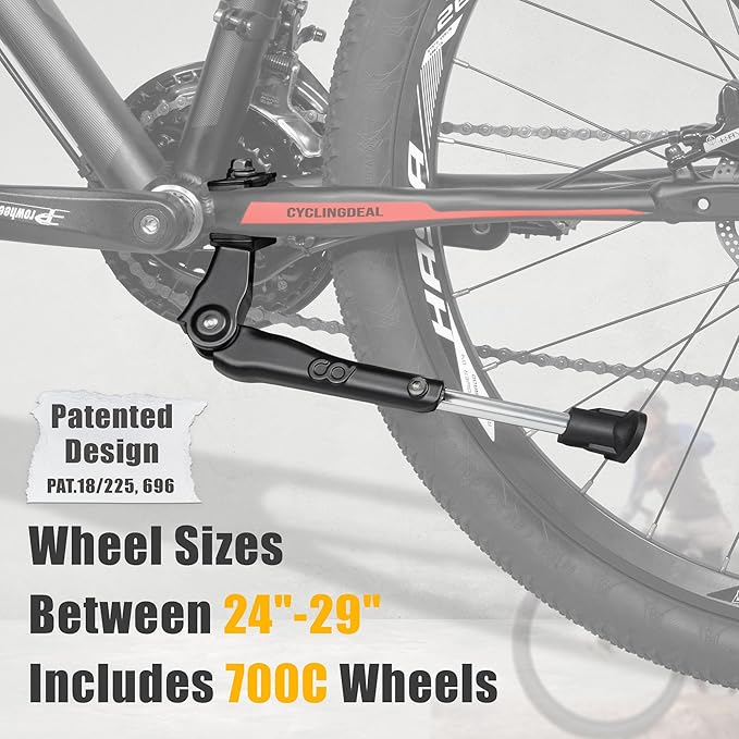 CyclingDeal Adjustable Bicycle Kickstand Centre Mount Type - for MTB Hybrid Kids Bikes - Premium Aluminium Alloy with Rubber Pads Non-Slip Non-Scratch Design - for 24" - 29" MTBs