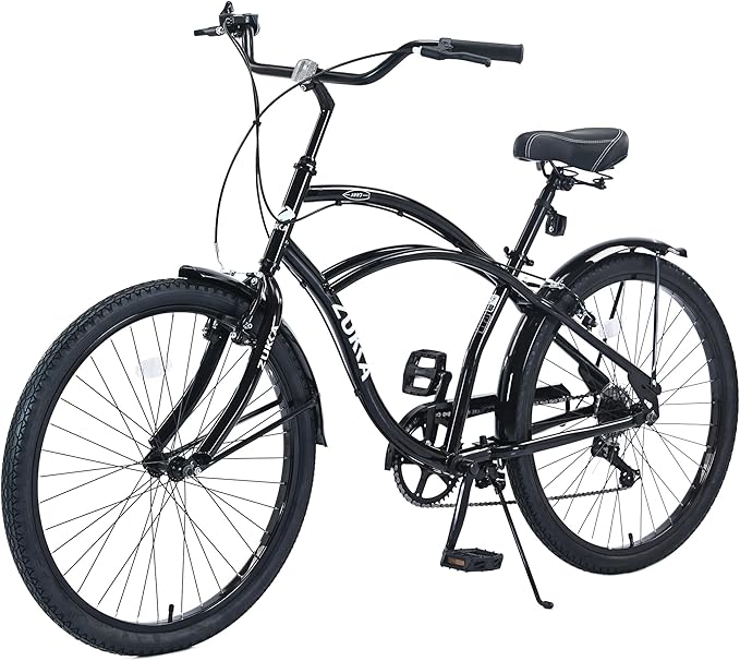 26 Inch Beach Cruiser Bike for Women/Girls/Men/Senior/Adults, City Hybrid Bike 7 speeds Steel Frame Commuter Bike for Women Men Senior, 7 Colors