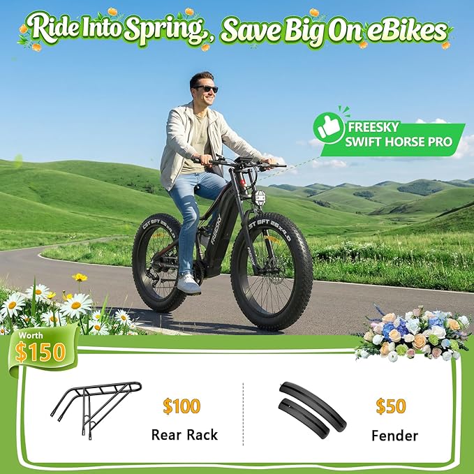 FREESKY 3500W BAFANG Motor Electric Bike for Adults, 48V 30Ah Samsung Cells Battery Ebike 120 Miles, 38+MPH, 26" Fat Tire Dirt All-Terrain Mountain E Bike, Full Suspension, UL 2849 Certified by TÜV