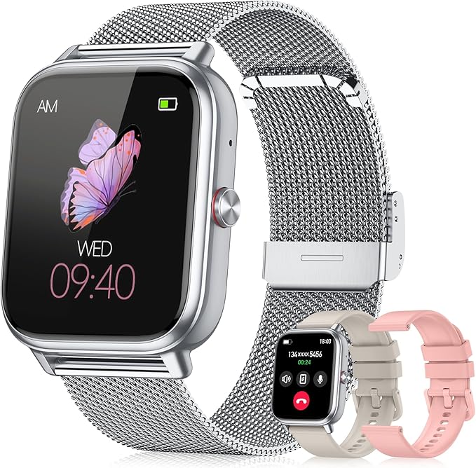 Smart Watch for Women Men- 1000mAh Battery Answer/Make Call, Fitness Step Tracker Watch with Sleep Monitor/Activity Counter/110+ Sport Mode for Andriod iPhone iOS Compatible - 3 Straps