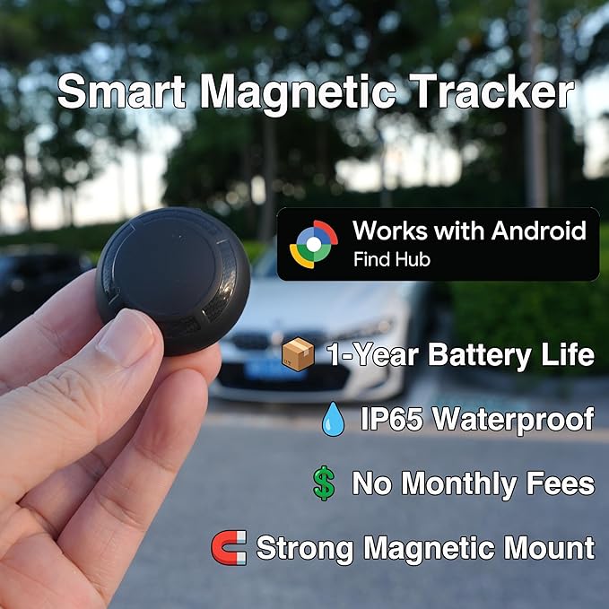 GPS Tracker for Vehicles – Google Find Hub Enabled, No Monthly Fee, Hidden Magnetic Waterproof Tracking Device for Vehicle, Trailer, Toolbox, Asset (Android Tracker)