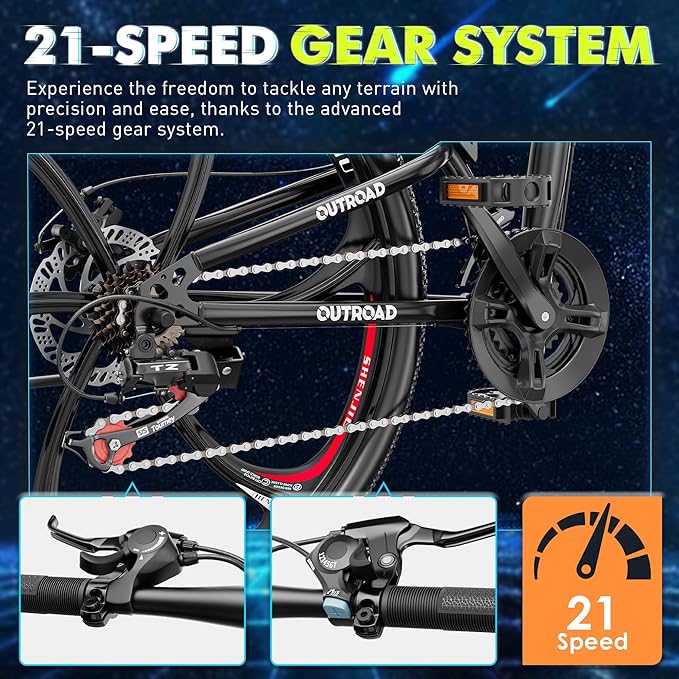 Outroad 26 Inch Mountain Bike, 21-Speed/High-Carbon Steel/Aviation Grade Frame, Dual Disc Brake, Adjustable Ergonomic Seat Bicycle for Men Women Adult, Quick Assembly in 20 Minutes Black