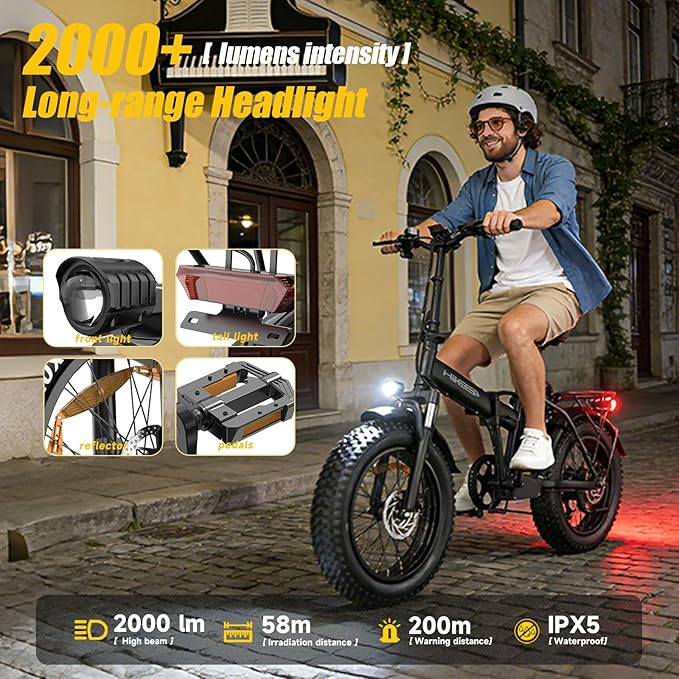 Fat Tire Electric Bike for Adults, UL2849 Certified 90% Pre-Assembled Folding E-Bike with Removable Battery & Cargo Rack