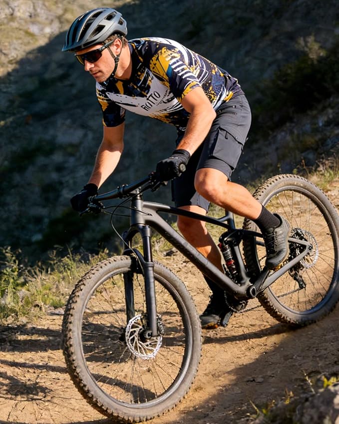 ROTTO Mens MTB Jersey Mountain Bike Cycling Shirt Short Sleeve for MTB BMX Downhill Wicking Quick Dry