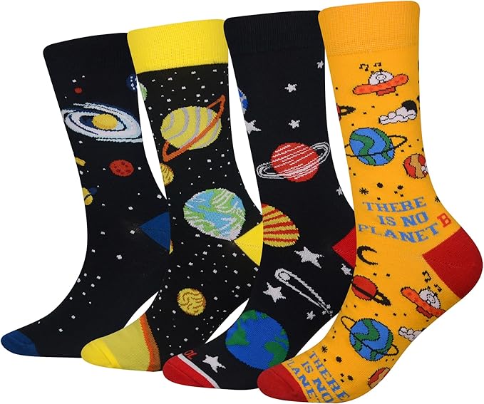 Cansok Men's 2/4 Packs Fun Crazy Novelty Dress Crew Socks