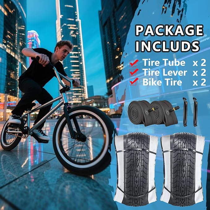 SIMEIQI 26x2.35 20x2.35 Inch Cruiser Beach Bike Tire Black White Wall or Brown Cream Wall Folding Replacement Bicycle Tire for Hybrid City Commuter Trail