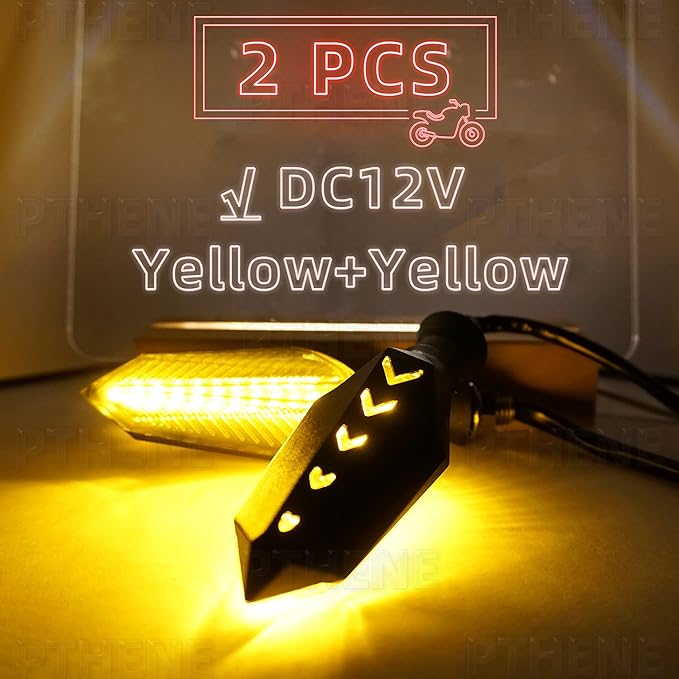 Motorcycle Led Turn Signal Lights Universal Front Rear DC 12v Flowing Blinkers Flasher Indicator Light for Electric Motorcycles Motorbike Scooter Bicycle E-Bike (Amber, DC12V)