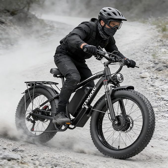 9000W Dual Motor Ebike for Adults Men 45MPH - Fast Electric Bike with 52V 34Ah Battery Up to 100 Miles,Lockable Suspension 24" Fat Tire Electric Bicycle for Off-Road Mountain Snow Commuter