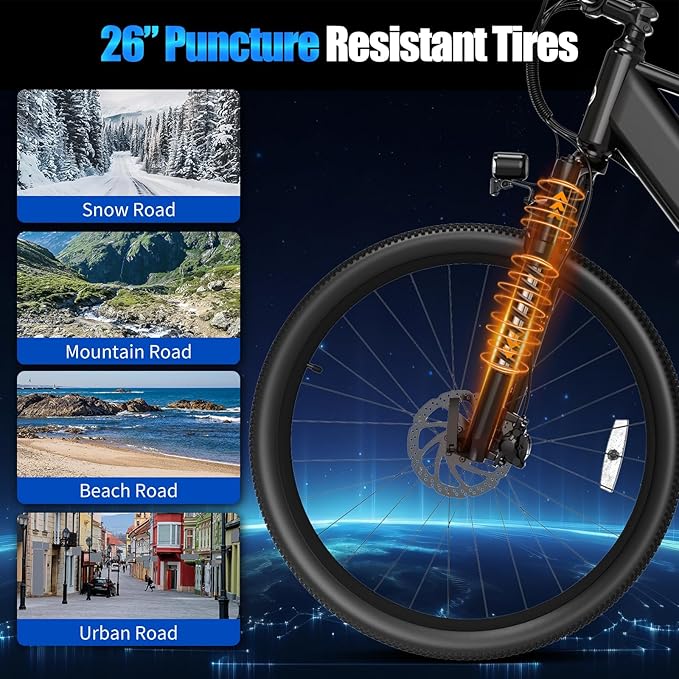 Electric Bike, 1000W Peak Motor, 26” E Bike for Adults, 40 Miles Range & 22 Mph Ebike, Electric Bicycle for Commute, 7 Speed & Colorful LCD Display (Light Blcak)