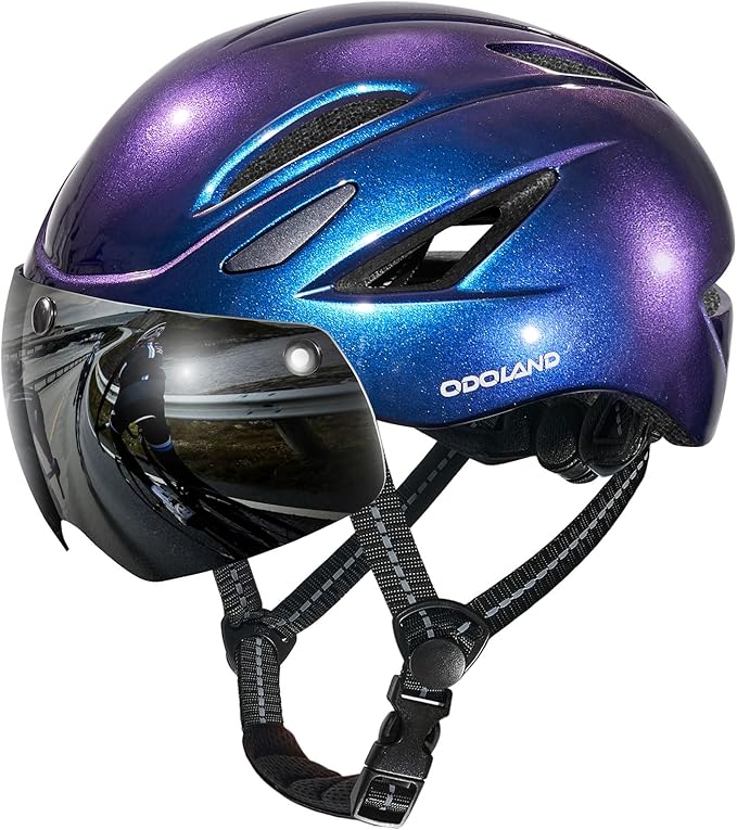 Odoland Bike Helmet with Magnetic Sun Visor for Adults, Glasses-Friendly Design Adjustable Dial Cycling Helmet for Men & Women, Urban Riding Bicycle Helmet for Mountain, Road, E-Bike, Commuting