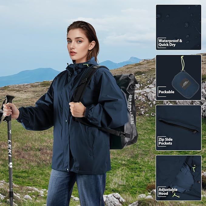 SOPPY Rain Jacket Women Waterproof Jacket With Hood Lightweight Raincoat with Pockets Windbreaker Breathable Rain Coats
